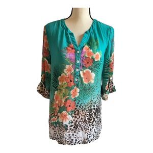 Soft Surroundings Tunic Women's Size Small Popover Green Floral All Over Print